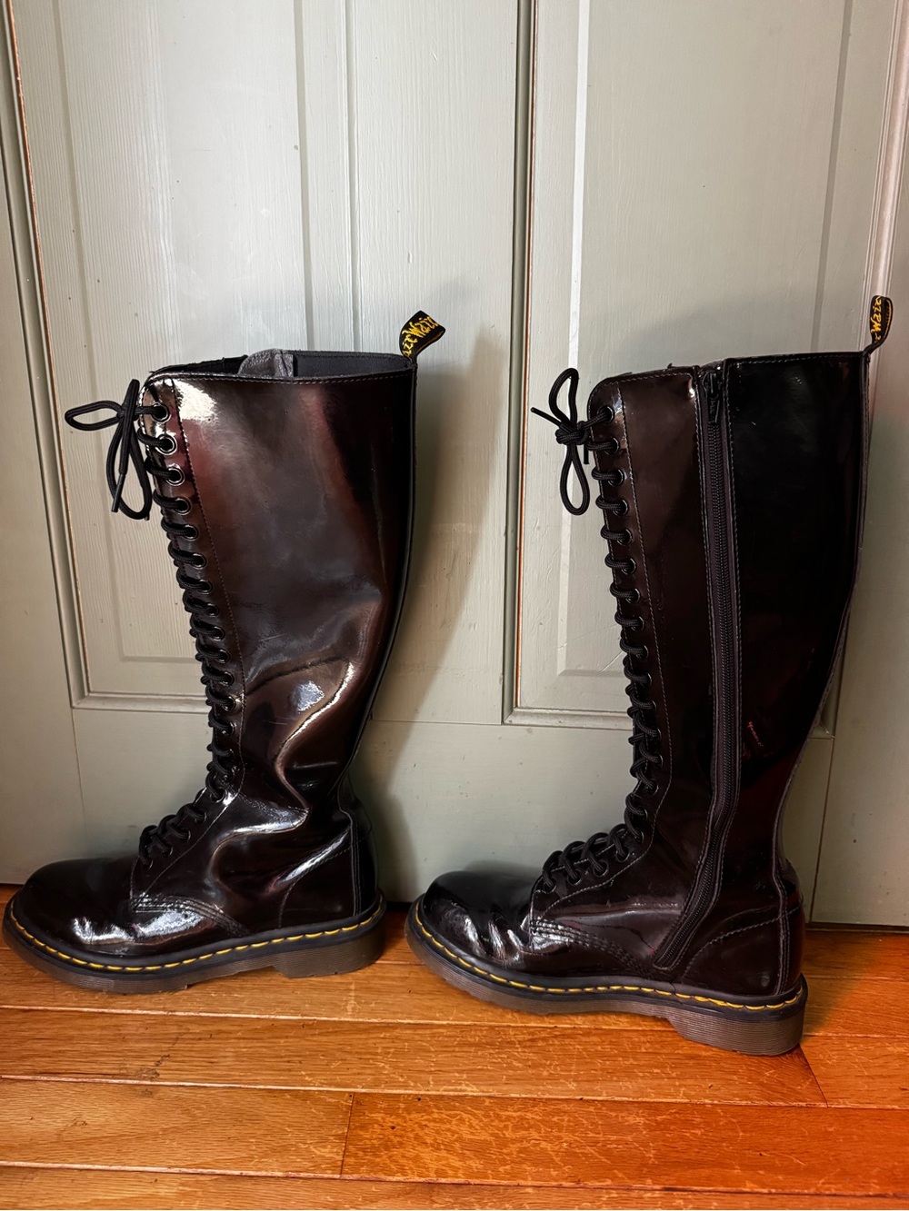 Dr. Martens Black Patent Knee-High 20-Eyelet Lace-Up Boots - Picture 2 of 9